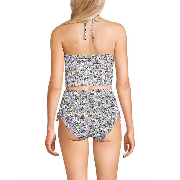Land's End Ruched Halter Midkini Top 2 Way White  Multi Ditsy Floral print 12 - Picture 3 of 10